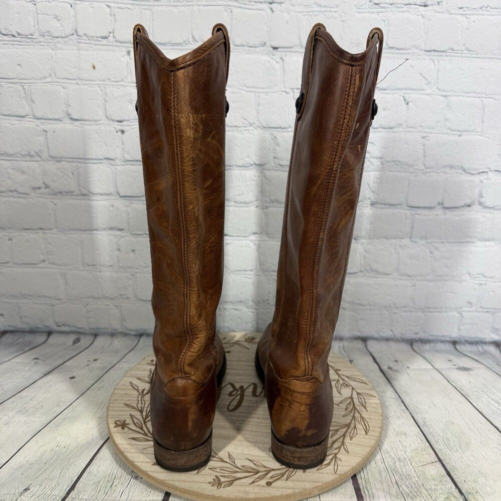 Frye Melissa Leather Riding Boots Women 7 Brown Distressed Button 2 Equestrian - Picture 6 of 16